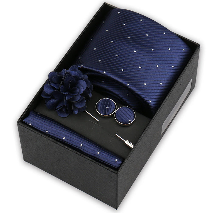 Men's tie gift set, style BBJ-50: tie, pocket square, cufflinks and pins in a gift box
