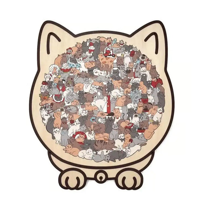 Cat-shaped puzzle in grey and red
