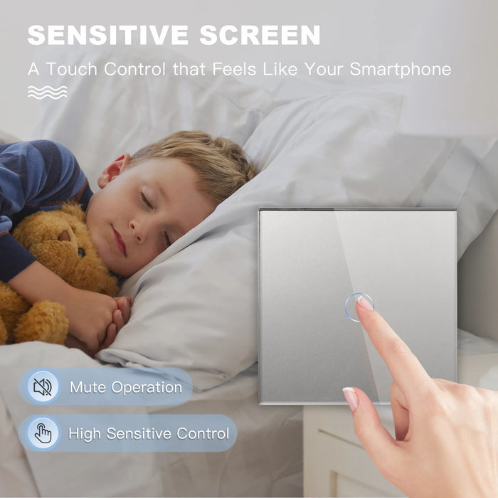 Bseed EU Standard 1/2/3Gang Light Touch Switches Home Wall Switches Gray Glass Sensor Switches Type-c USB Power Charge Sockets
