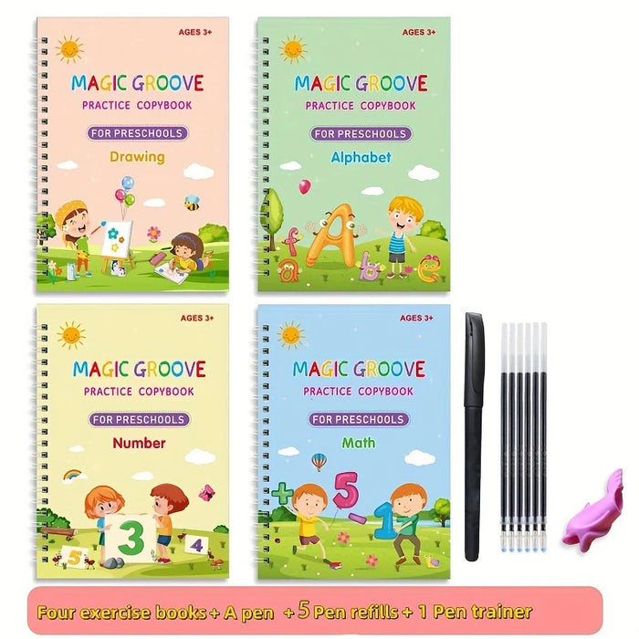 4pcs/set Reusable Children 3D Copybook for Calligraphy Numbers Handwriting Learning Math Book Writing for Kids Toys