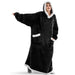 Black long fleece blanket hoodie with white lining