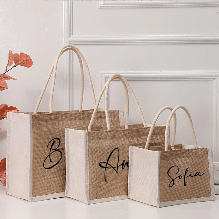 Personalized Name Jute Handbag with Name Perfect for Wedding Bachelorette Party