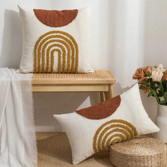 Throw Pillow Cover with Semicircular Geometric Patterns, Made of Canvas, Suitable for Sofas in Bedrooms and Living Rooms.