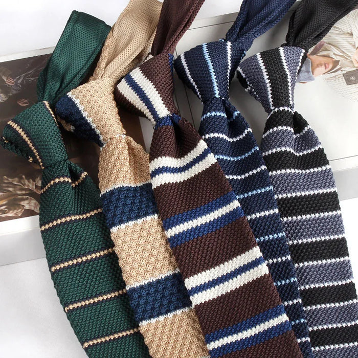 Striped Knitted Neckties For Men Narrow Retro Knitting Neck Tie Korean Style Casual Cravat Shirts Accessories Suit Neckwear