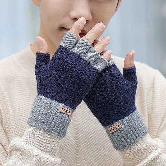 Men Winter Half Finger Knitted Elastic Gloves for Driving