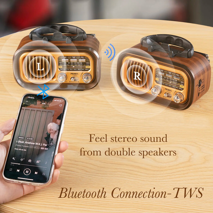 PRUNUS J-150 Retro Vintage Radio Bluetooth, Portable Radio AM FM Transistor Solar/Battery Operated Radio/Rechargeable Radio