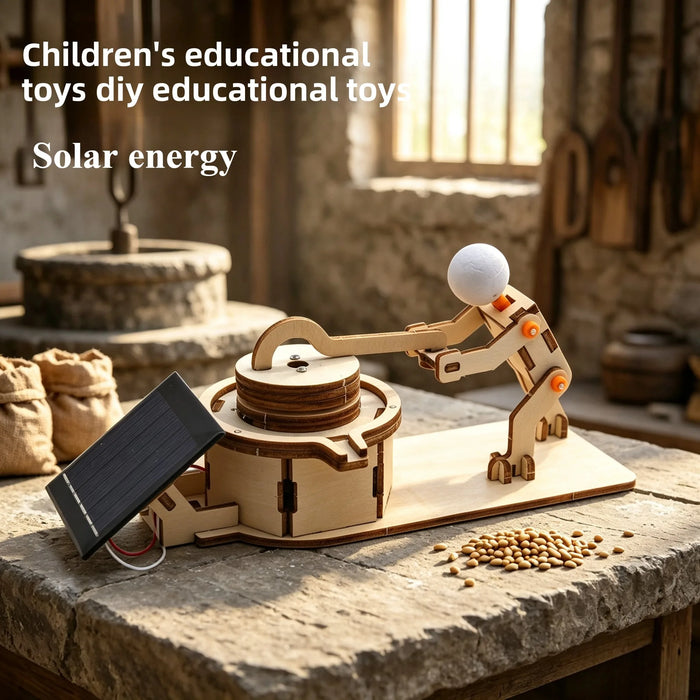 Solar stone mill model with a figure turning the millstone