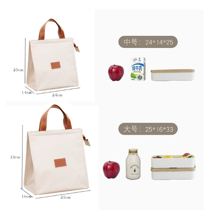 4 Shapes Insulated Thermal Large-capacity Beige Lunch Bags Girls Japanese Bento