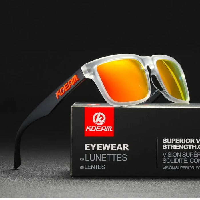 KDEAM polarized square sunglasses, mirror red lenses (C11)