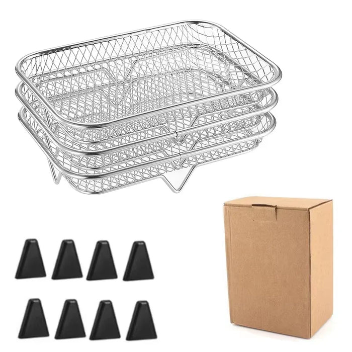 3Layers Air Fryer Rack Stainless Steel Stackable Grill Food Dehydrator Basket Air Fryer Accessory  Cook Several Food in One Time