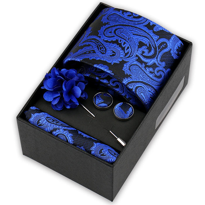 Men's tie gift set, style BBJ-18: tie, pocket square, cufflinks and pins in a gift box