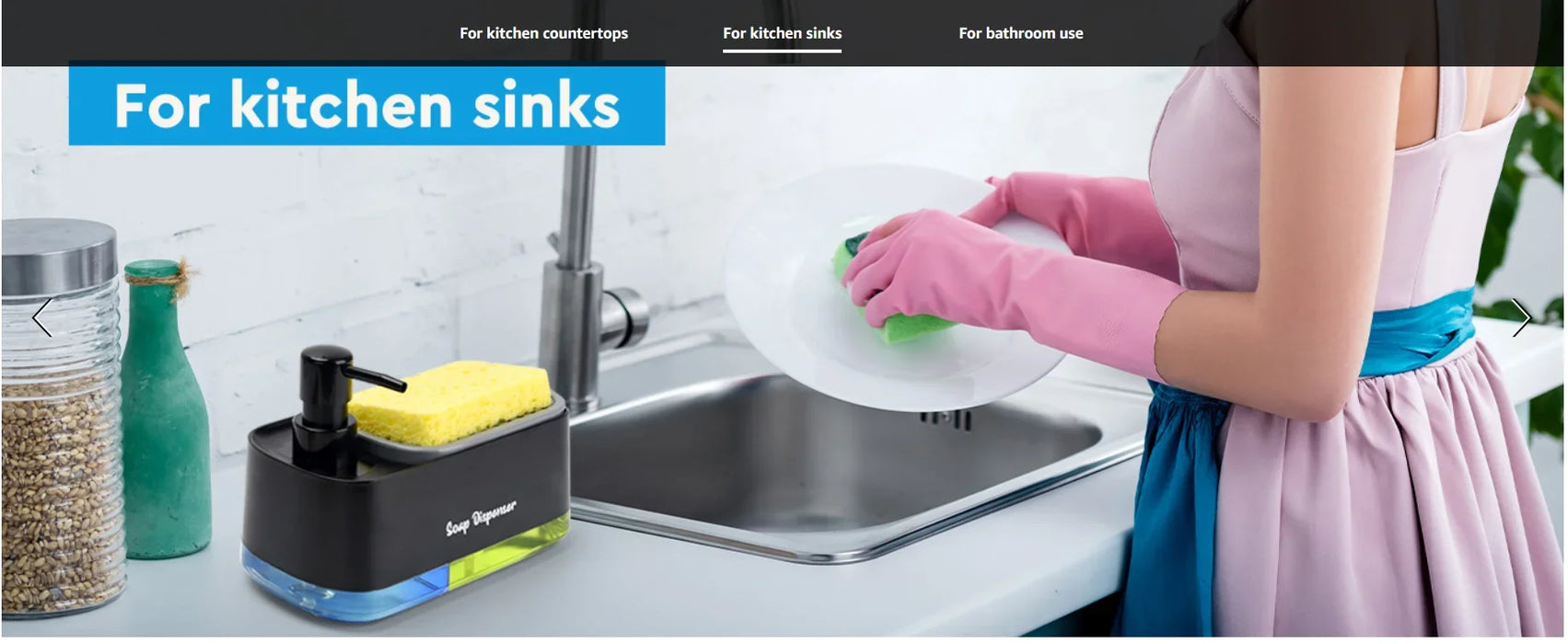 Hand and Dish Soap Dispenser Dual Soap Dispenser with Sponge Holder 3-in-1 Countertop Soap Pump Dispenser for Kitchen Sink