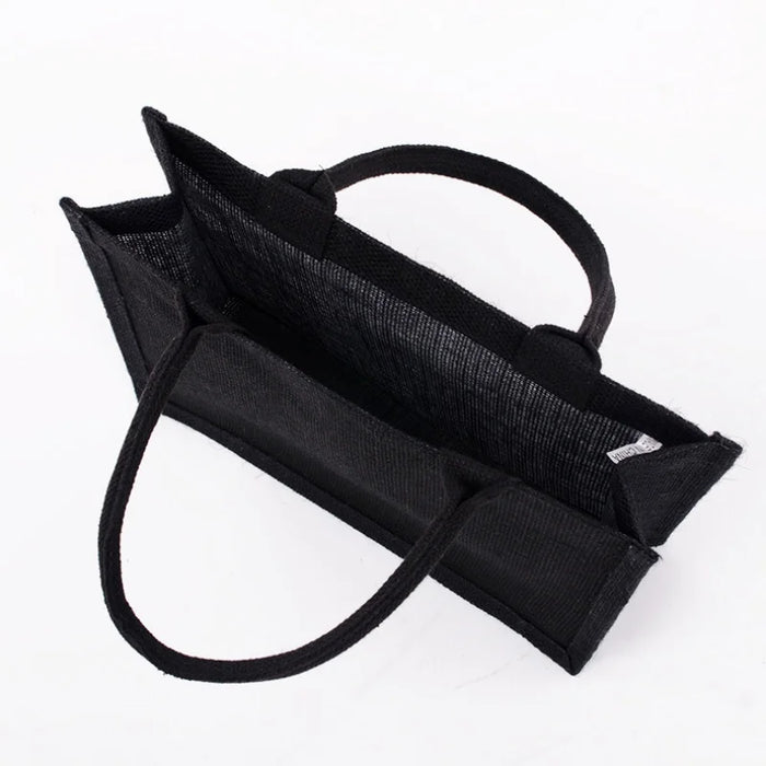 Black Reusable Large Jute Tote Bag Eco Friendly Burlap