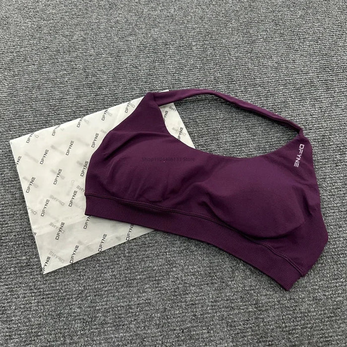 Impact Sports Bra Women Seamless Halter Neck Strap Bra with Logo Padded Open Back Yoga Top Bra Medium Support Gym Crop Top