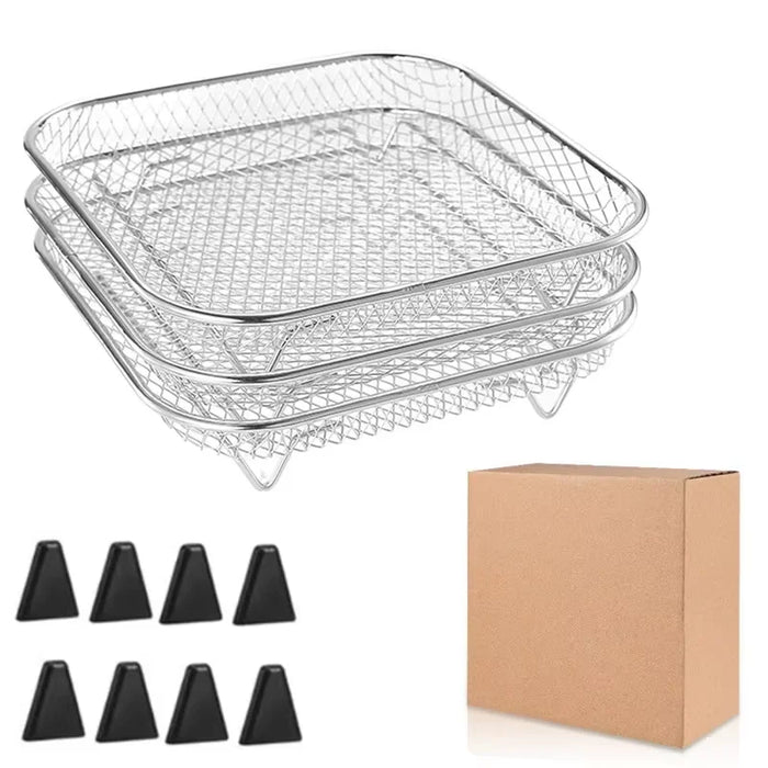 3Layers Air Fryer Rack Stainless Steel Stackable Grill Food Dehydrator Basket Air Fryer Accessory  Cook Several Food in One Time