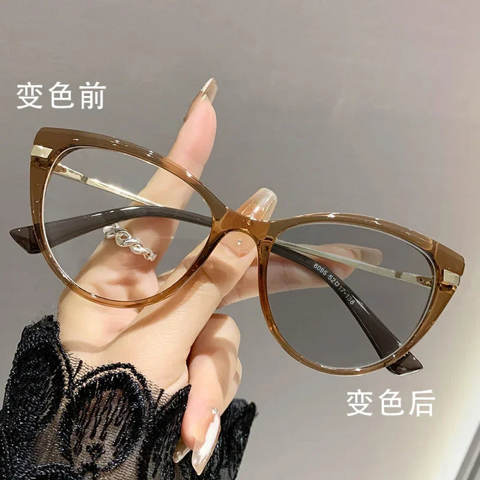 Cat Photosensitive Myopia Glasses 0 -0.5 -0.75…Eye Anti Blue Light/myopia Glasses Flat Metal Eyeglass Frame for Myopia Glasses