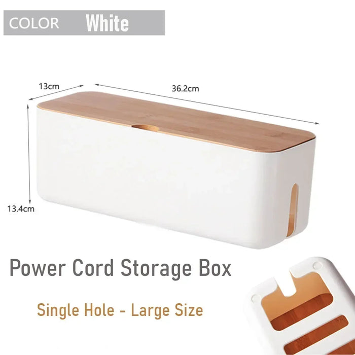 Cable Management Box, Bamboo Cover Wire Junction Board Storage Box, Hide Wires & Power Strips, Desk Computer Cable Organizer Box