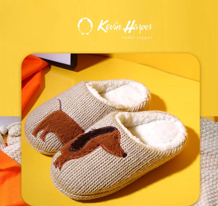 Winter Women's Slippers Cartoon Cute Dog Indoor Warm Non-slip Soft Sole Good Breathable Homeshoes Fashion Causal Cotton Shoes