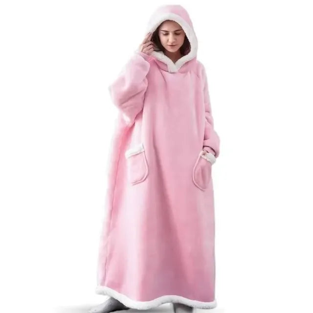 Pink long fleece blanket hoodie