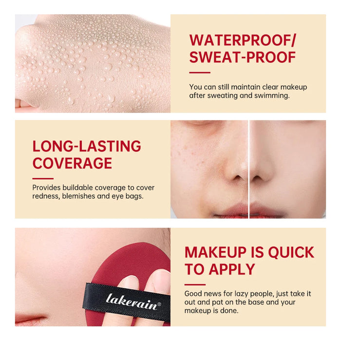Long-lasting Coverage Sunscreen Air Cushion Poreless Bb Cream Waterproof Oil-Control Soft Face Makeup Foundation Base Cosmetics