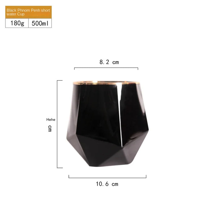 Pure Black Crystal Golden Edge Wine Glass Goblet Light Luxury Irregular Model Room Special Champagne Cup Whiskey Beer Glasses