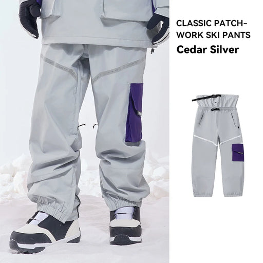Women's patchwork ski pants, cedar silver