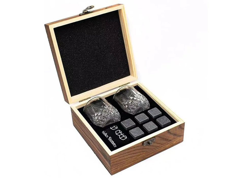 Christmas Valentine's Gift Whiskey Stones Glasses Set Granite Ice Cube For Whisky in Wooden Bottle Box Present For Dad Husband