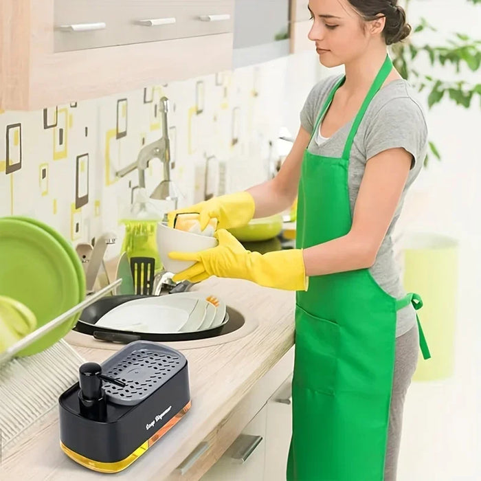 Hand and Dish Soap Dispenser Dual Soap Dispenser with Sponge Holder 3-in-1 Countertop Soap Pump Dispenser for Kitchen Sink