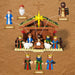 Nativity scene figures labelled Mary, Jesus, Joseph and the three Magi