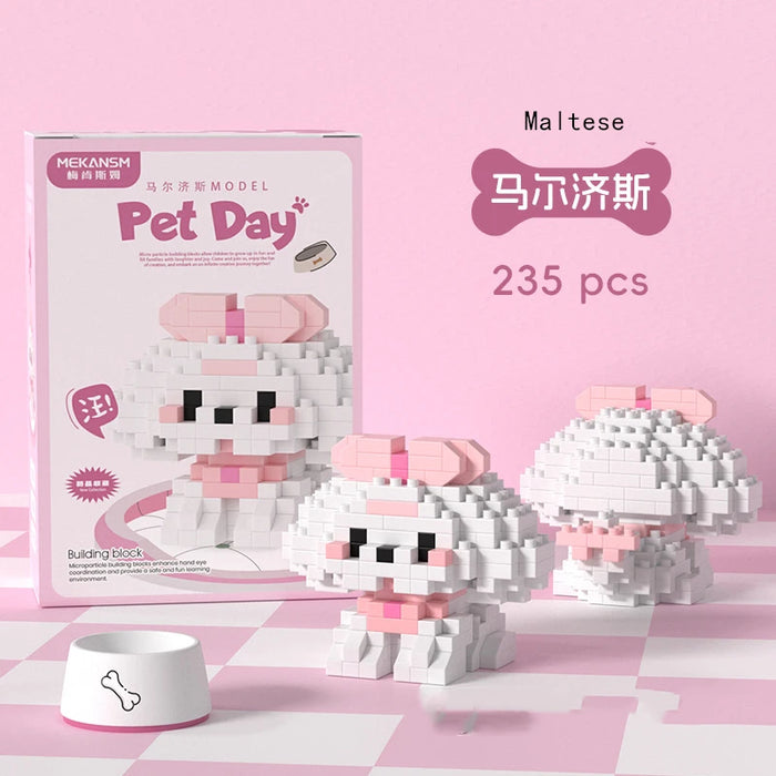 Maltese dog micro block figure, 235 pieces, with box art