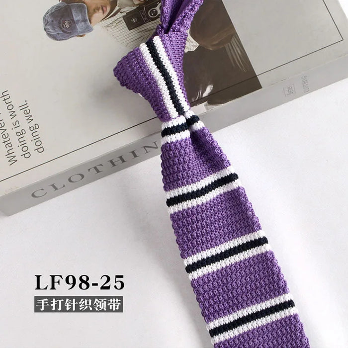 Striped Knitted Neckties For Men Narrow Retro Knitting Neck Tie Korean Style Casual Cravat Shirts Accessories Suit Neckwear