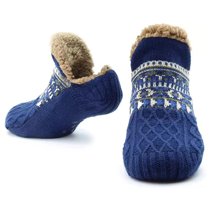 Fleece-lined slipper socks: Blue Fair Isle