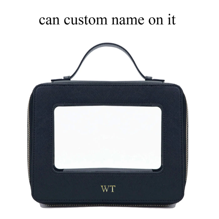 Customized Letters Transparent Makeup Bag Saffiano Portable Cosmetic Case