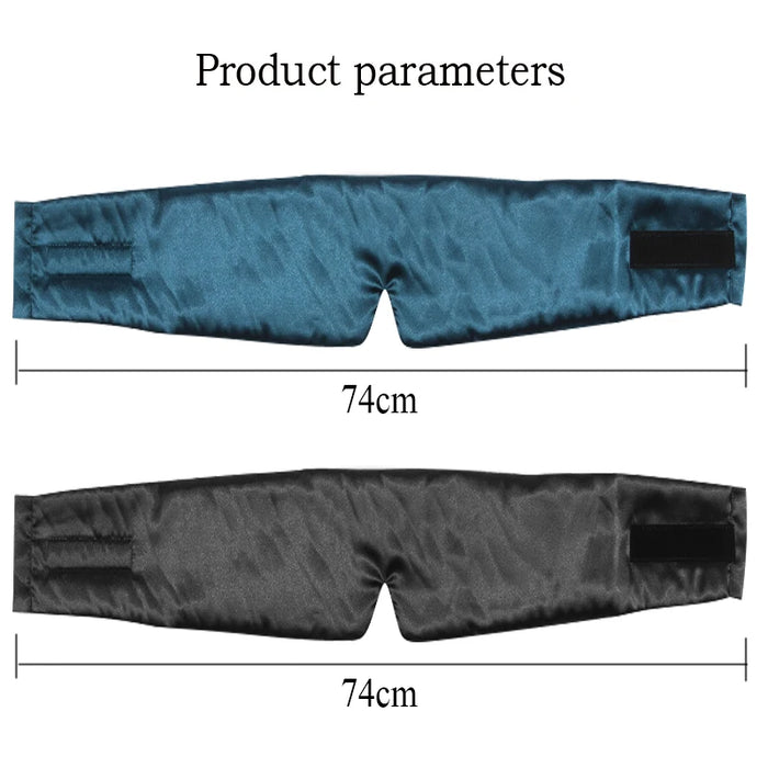 Blue and black sleep masks laid flat, 74 cm long