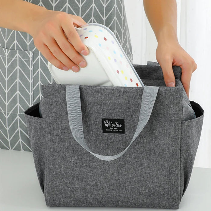 Portable Thermal Lunch Bags Tote Black Gray