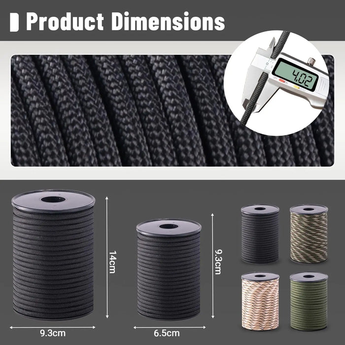 30/50/100M 4mm Paracord 9 Core 650 Military Standard Parachute Rope Lanyard Outdoor Survival Tools for Camping Tent DIY Bracelet