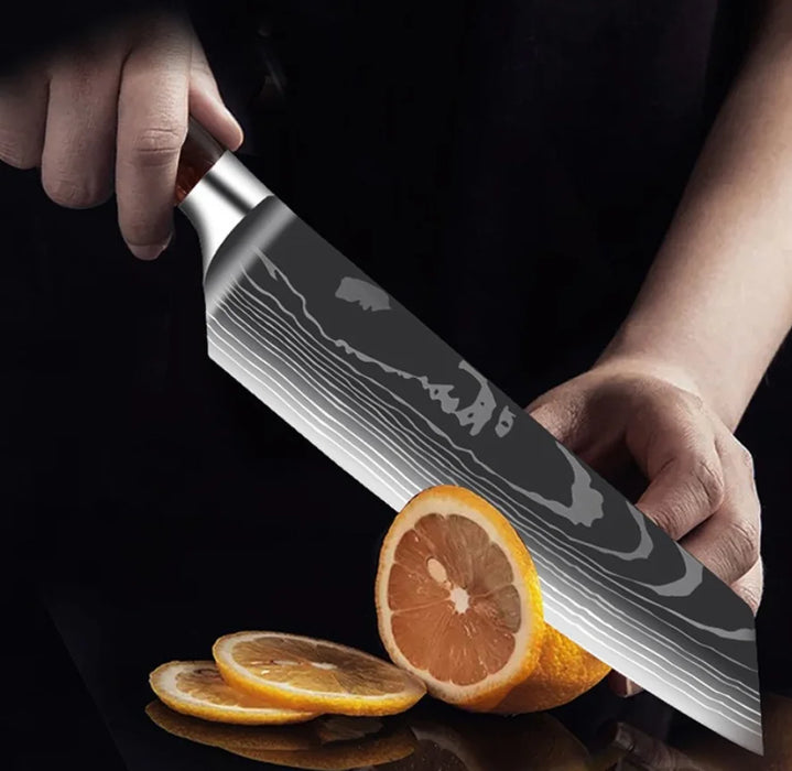 Laser Damascus Kitchen Knife Cleaver Meat Fruit Bread Knife Barbecue Boning Knife Cut Chicken Convenient Scissors Kitchen Knives