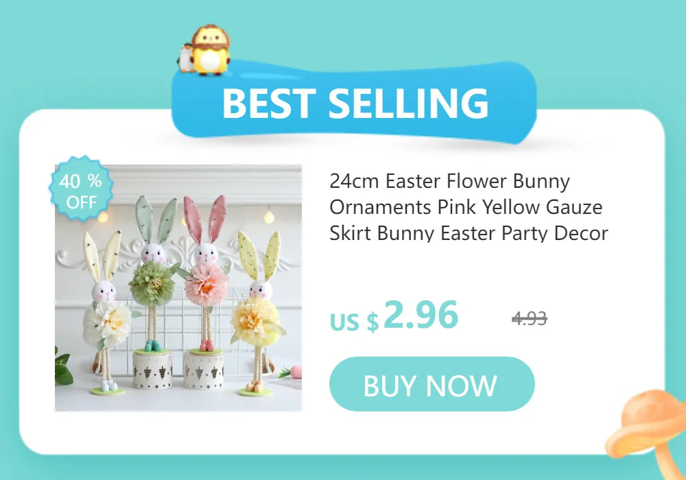 24cm Easter Flower Bunny Ornaments Pink Yellow Gauze Skirt Bunny Easter Party Decor Supplies Home Desktop Decorations Kids Gifts