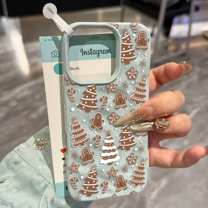 White Christmas Tree Snowflake Pattern Phone Case for iPhone 18 17 16 15 14 13 12 11 Pro Max Plus Shockproof Folds Texture Cover