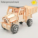 Solar-powered wooden dump truck model