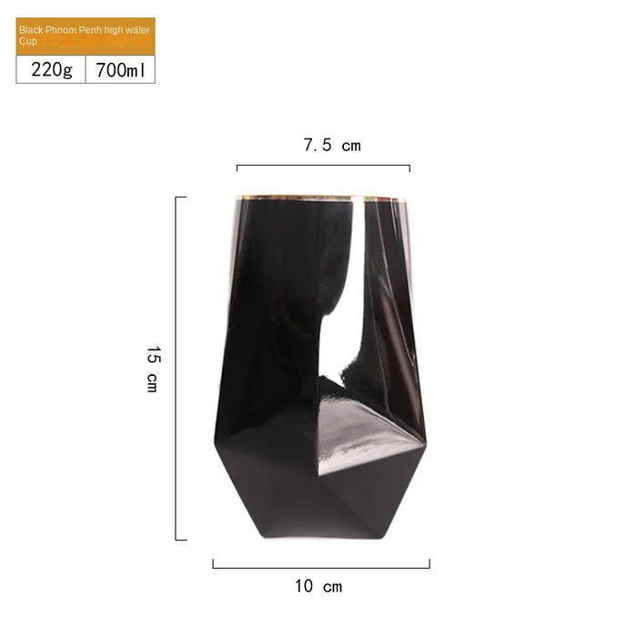 Pure Black Crystal Golden Edge Wine Glass Goblet Light Luxury Irregular Model Room Special Champagne Cup Whiskey Beer Glasses