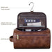 Open toiletry bag with a metal hook, mesh zip pocket and front zip pocket