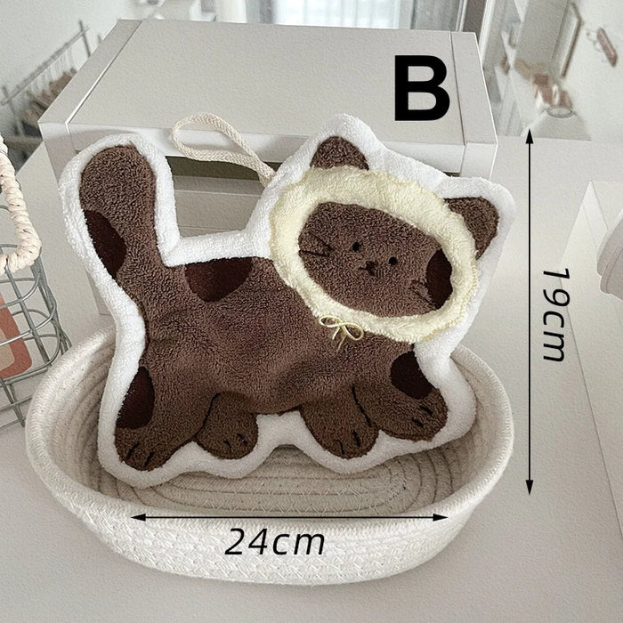 Style B dark brown cat hand towel with a cream hood