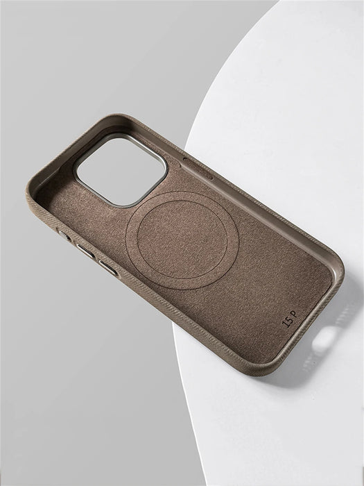 Luxury For MagSafe Fiber Leather Shockproof Case For iPhone 18 17 16 Pro Max Air 15 14 Plus 13 12 Magnetic Wireless Charge Cover