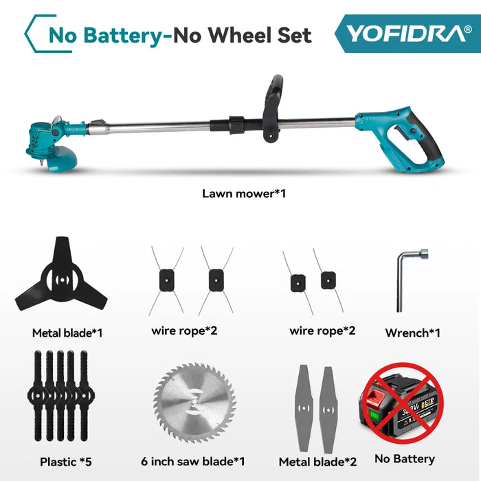 YOFIDRA Electric Lawn Mower Cordless Garden Grass Cutting Trimmer 100-135cm Length Cutter Power Tool For Makita 18V Battery Pin