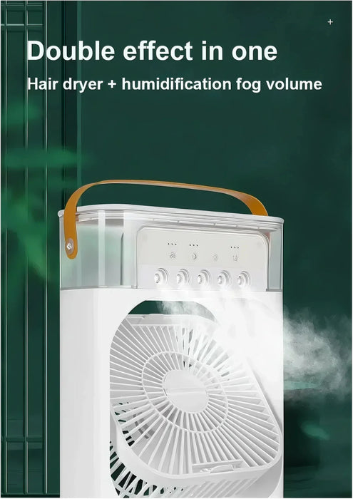 Fan/cooling fan portable household three in one small air cooler, LED night light, 5-hole humidifier, 1-3 hour timer