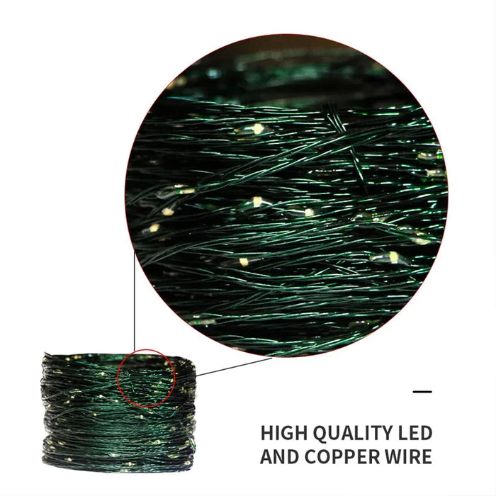 Green Cable LED Christmas String Fairy Lights Garland Outdoor Waterproof For Birthday Party Halloween Garden Room Decoration