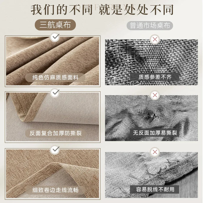 Comparison photos of the tablecloth fabric and edges