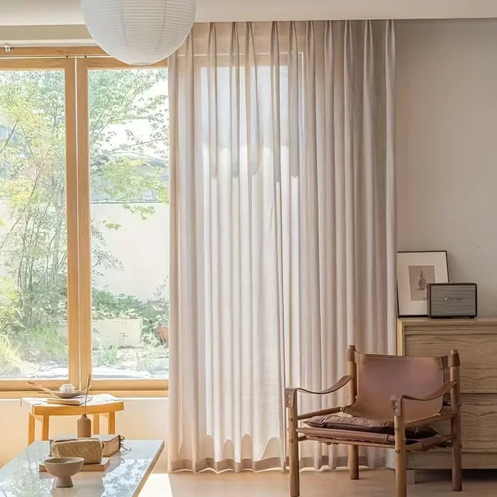 1pc Linen-Style  Sheer Curtain, Japanese/Vintage Style For Living Room Bedroom Cafe, Translucent
