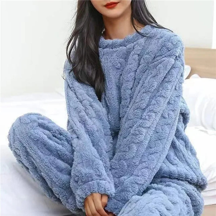 Women Coral Velvet Jacquard Pajama Set Soft Warm Winter Loungewear Comfortable Homewear for Christmas Valentine's Day Gift